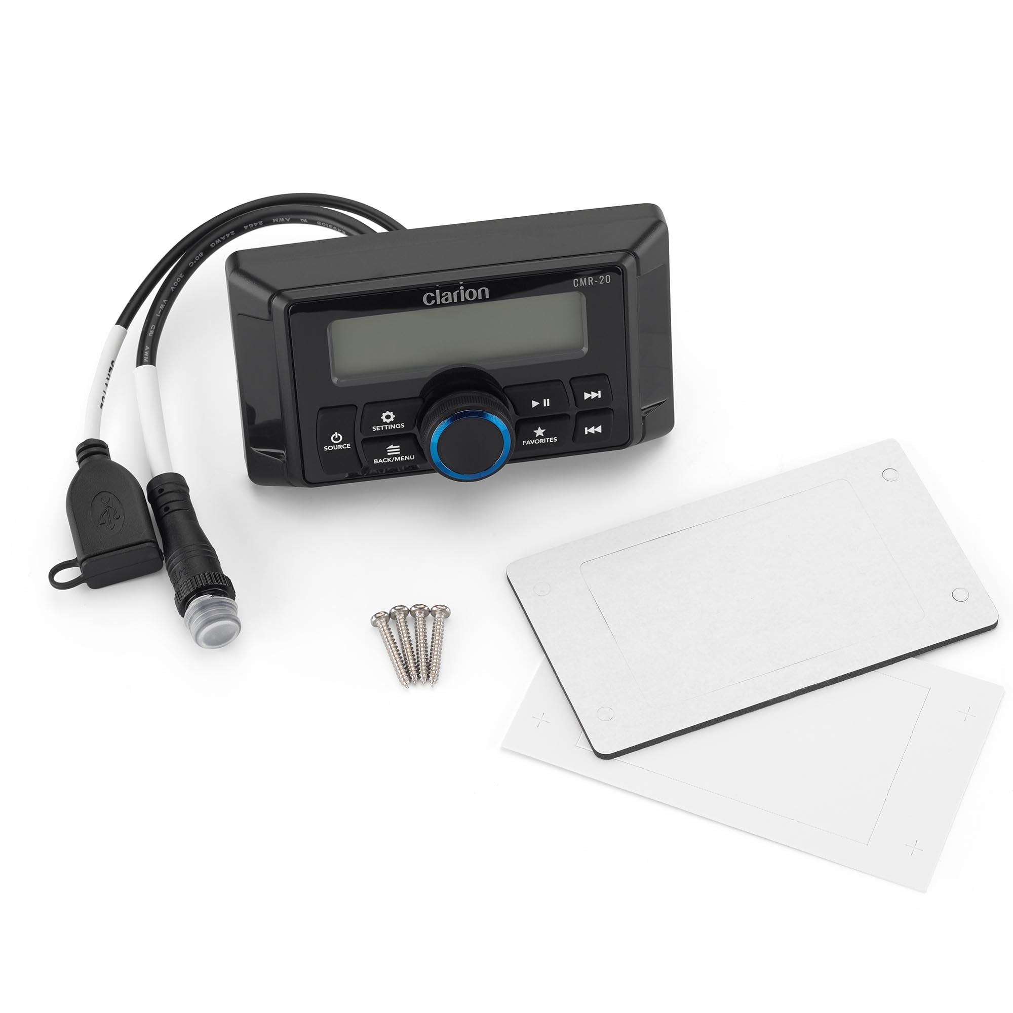 Clarion Wired CMR-20 Marine Remote with 2.4" LCD Display, IP67, Compatible with CMM-20, CMM-30 & CMM-30BB