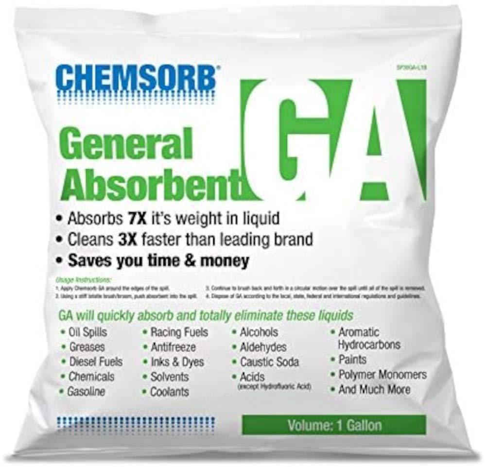 General Absorbent Chemsorb GA - 1 Gal. Bag, SP30GA-L1B, Light Weight Spill Response, Universal Absorbent, Silica Free, Absorb: Oil, Grease, Chemicals, Solvents, Diesel Fuel, White