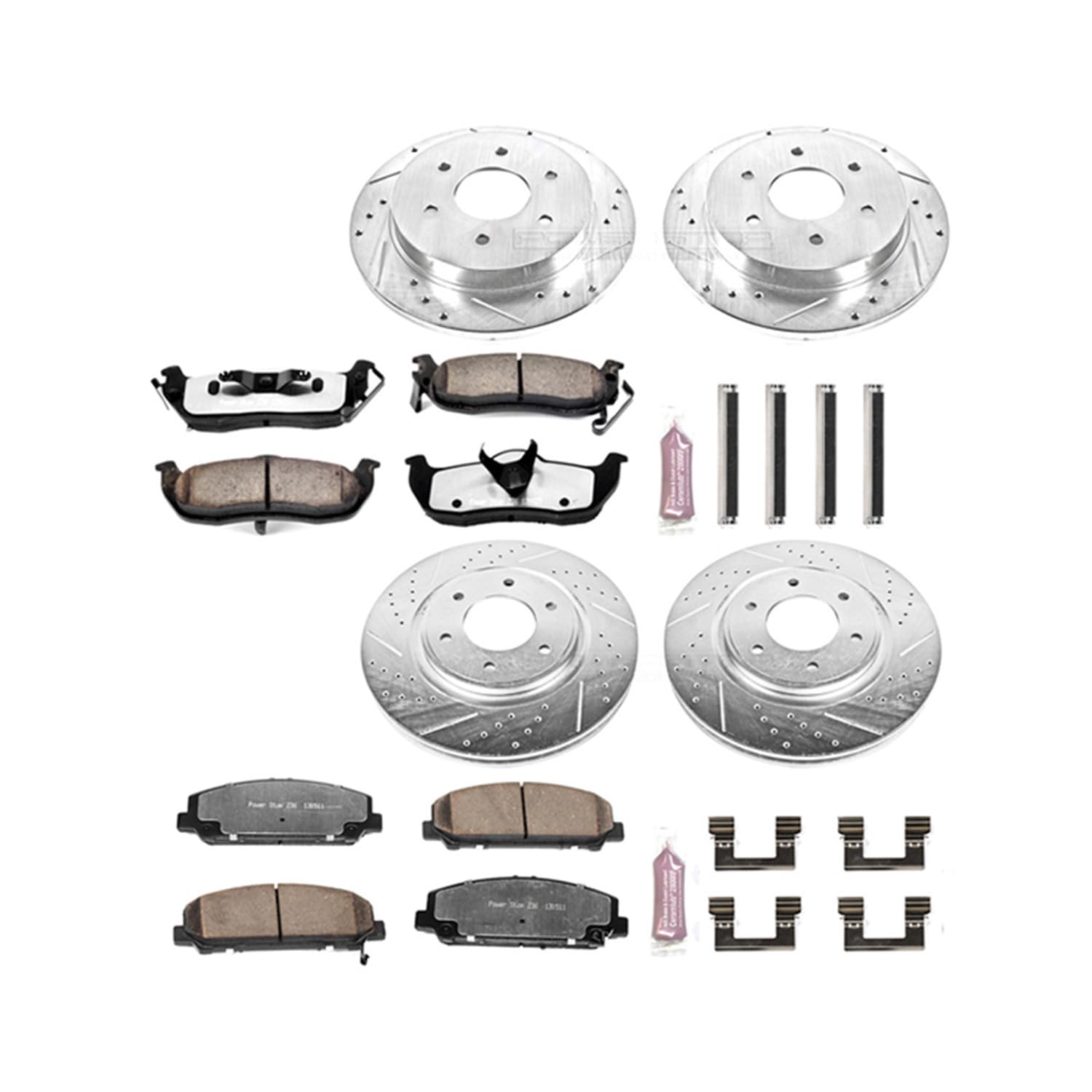 Power Stop Brake Kit Front and Rear For 2008 2009 2010 Infiniti QX56 - Truck & Tow Carbon Fiber Ceramic Pads & Drilled & Slotted Rotors Replacement, K2805-36