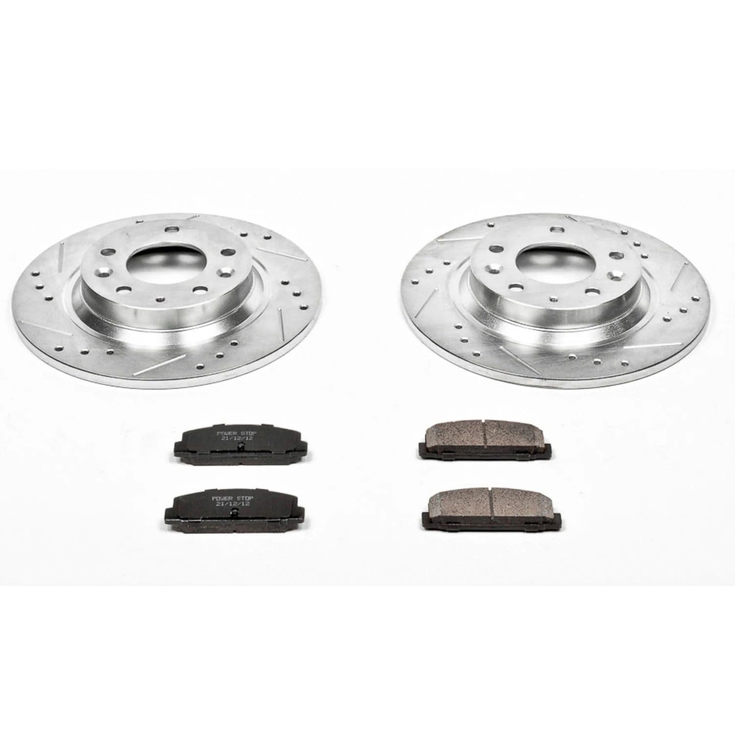 Power Stop K2452 Rear Brake Pads Z23 Carbon Fiber with Drilled & Slotted Brake Rotors Kit For Mazda 6 2003-2005, Mazda Protege 2003 [Model Specific]