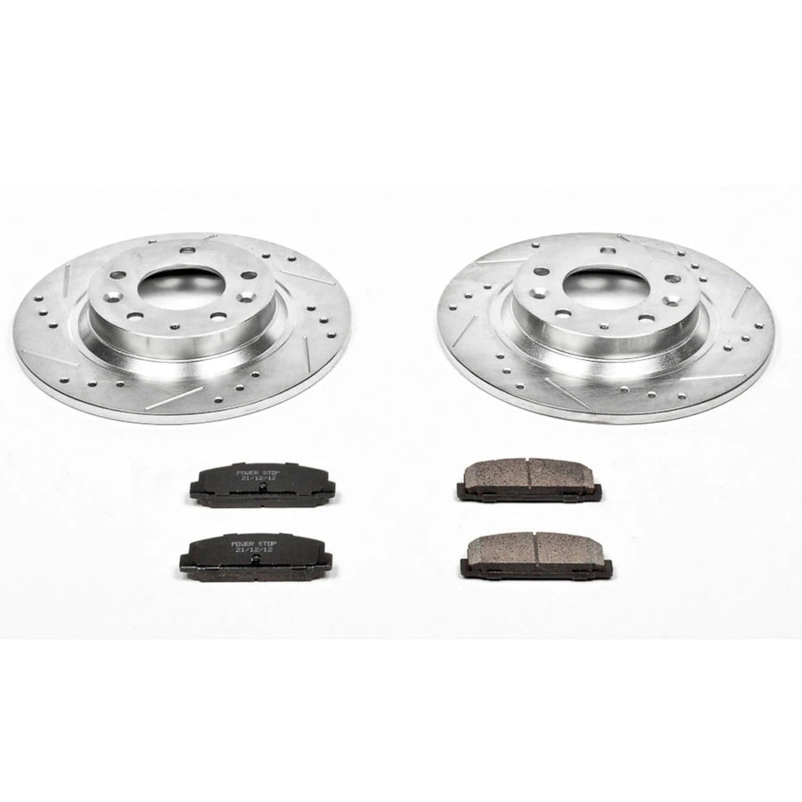 Power Stop K2452 Rear Brake Pads Z23 Carbon Fiber with Drilled & Slotted Brake Rotors Kit For Mazda 6 2003-2005, Mazda Protege 2003 [Model Specific]
