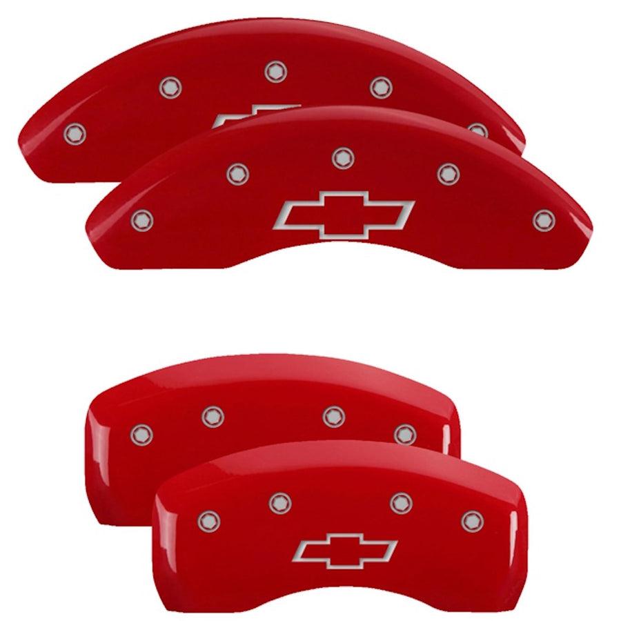 MGP Brake Caliper Covers Red Finish for Chevrolet Cruz 2011-2013 Engraved Silver 'Bowtie' Logo, Front and Rear Caliper Cover (Set of 4)