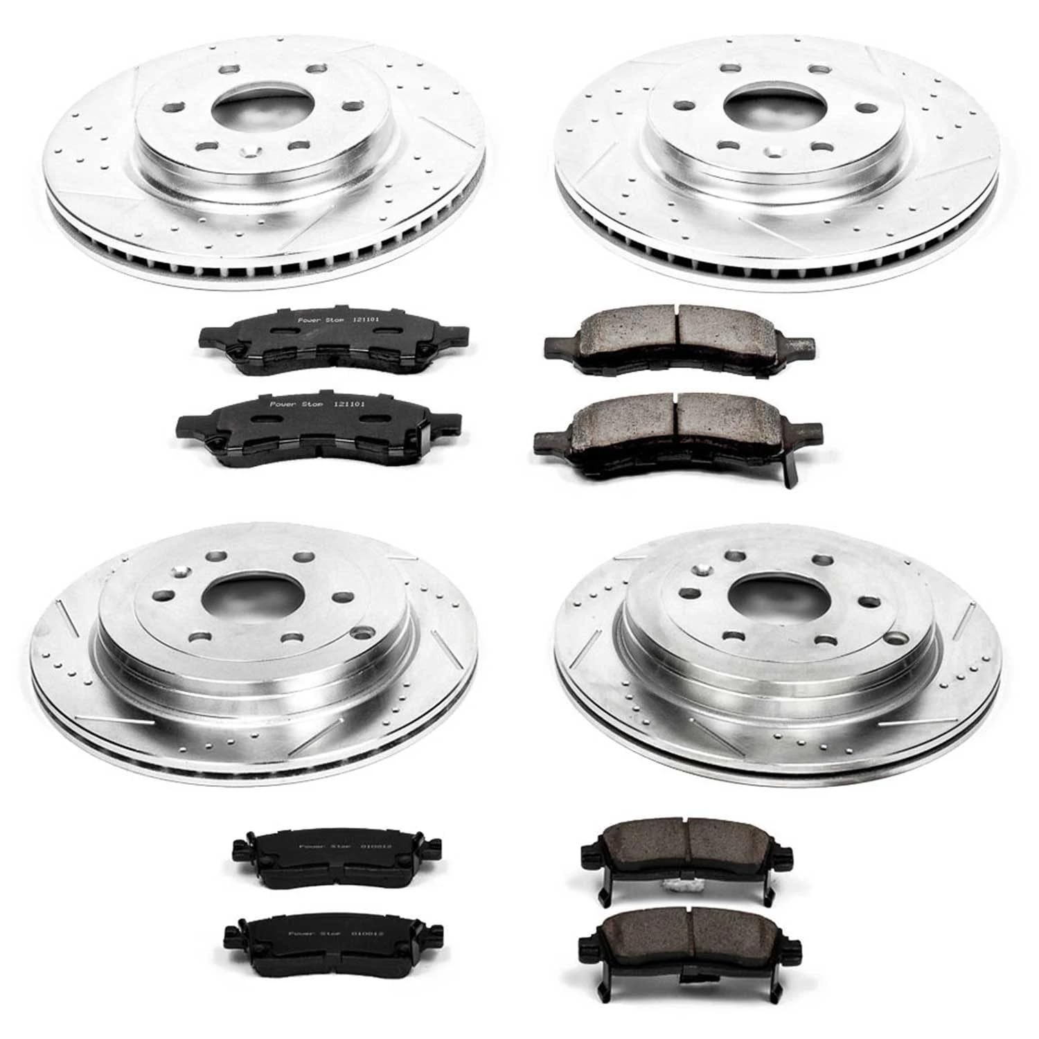 Front and Rear Brake Kit PowerStop For Buick Enclave 2008-17 |Chevrolet Traverse 2009-17 |GMC Acadia 2007-16 - Drilled and Slotted Disc Rotors with Ceramic Brake Pads Replacement, K4466