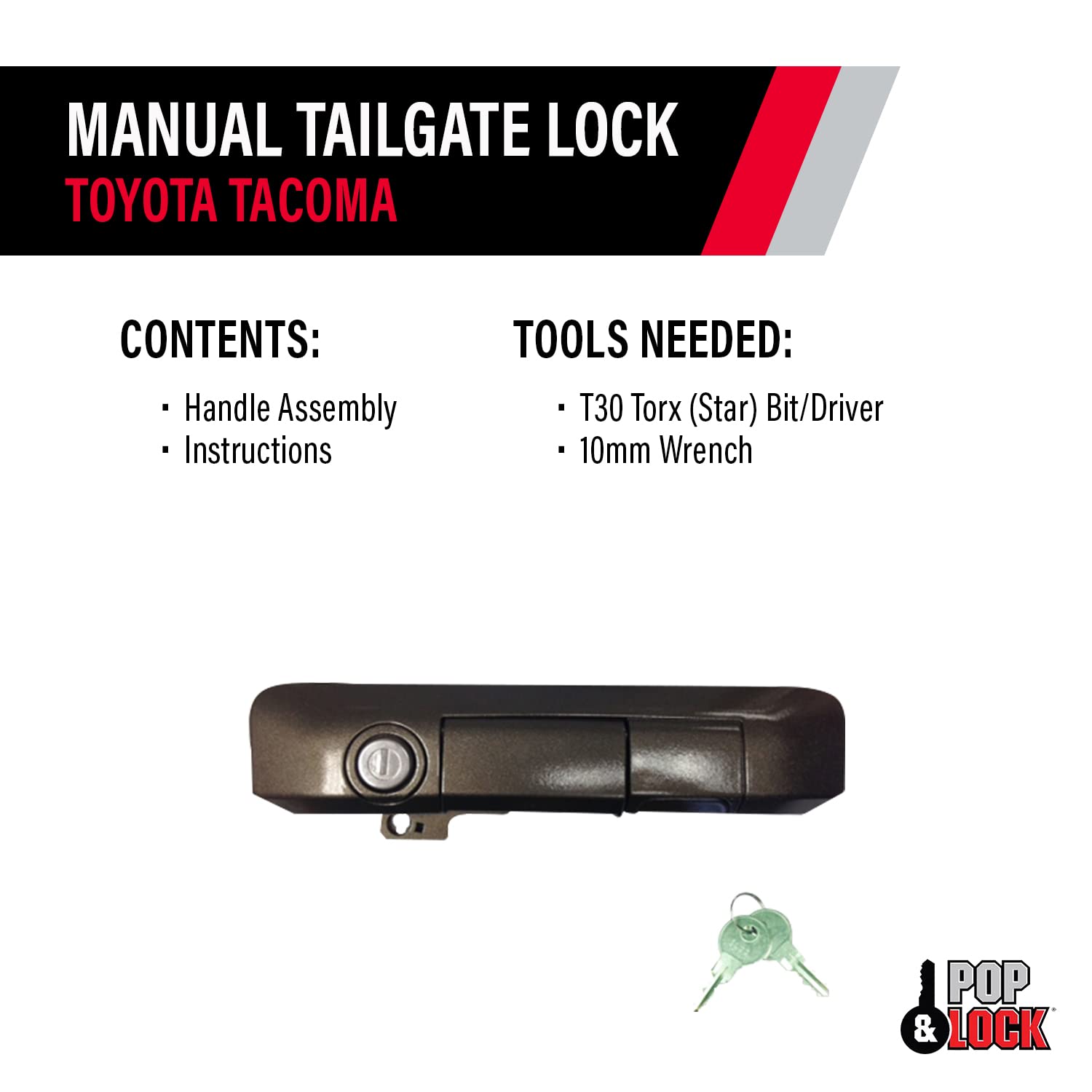 Manual Tailgate Lock – Pop & Lock for Toyota Tacoma, Fits 2005 to 2015 Models (Pyrite Mica, PL5506, Standard Lock)