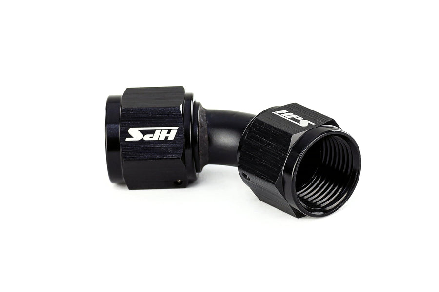 AN9451-08 HPS AN Female to Female Swivel Coupling Adapter Fitting, Aluminum, Size: AN-8, Angle: 45 degree, Black
