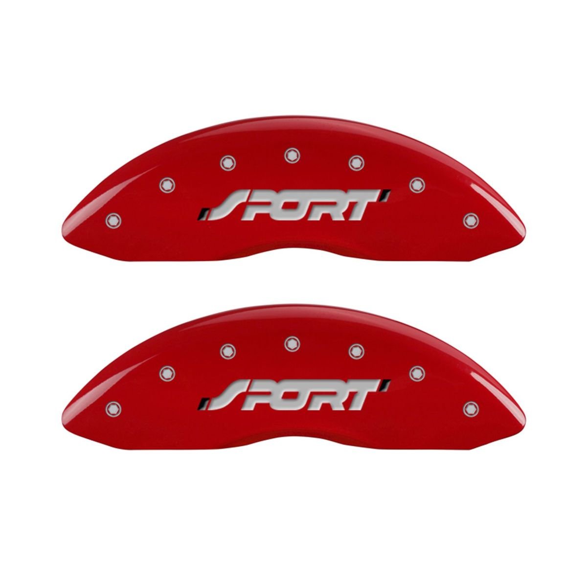 SET OF 4 CALIPER COVERS, REAR AND FRONT: SPORT, RED, SILVER CHARACTERS