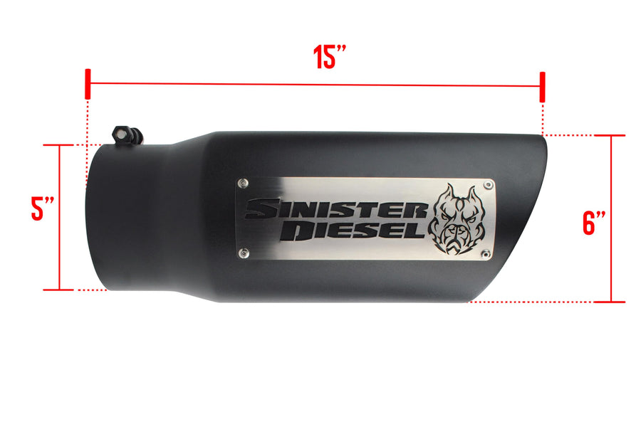 Dual Wall Sinister Diesel Exhaust Tip W/Angle Cut 5" to 6" Black