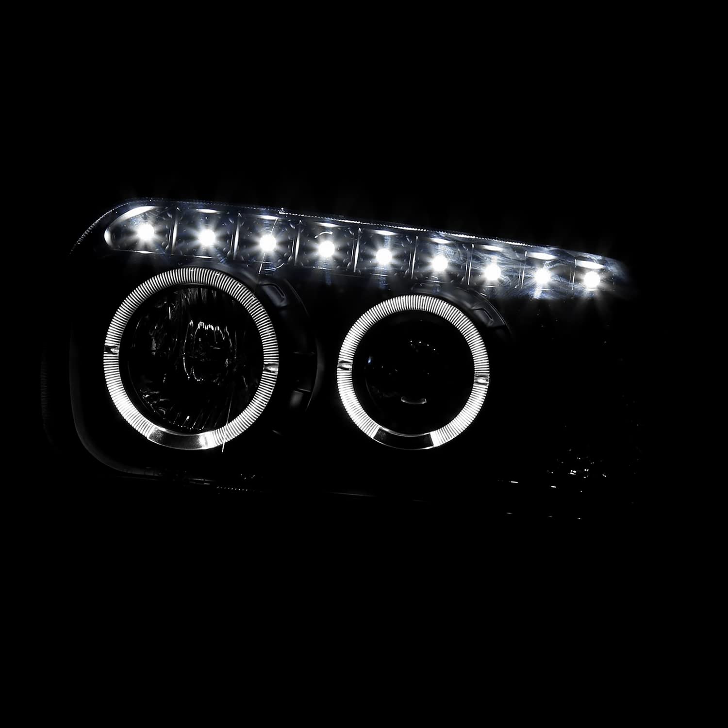 Dual Halo SMD LED DRL Projector Headlights SPEC-D TUNING Black Smoke Compatible with 2005-2007 Ford Escape, Left + Right Pair Headlamps Assembly