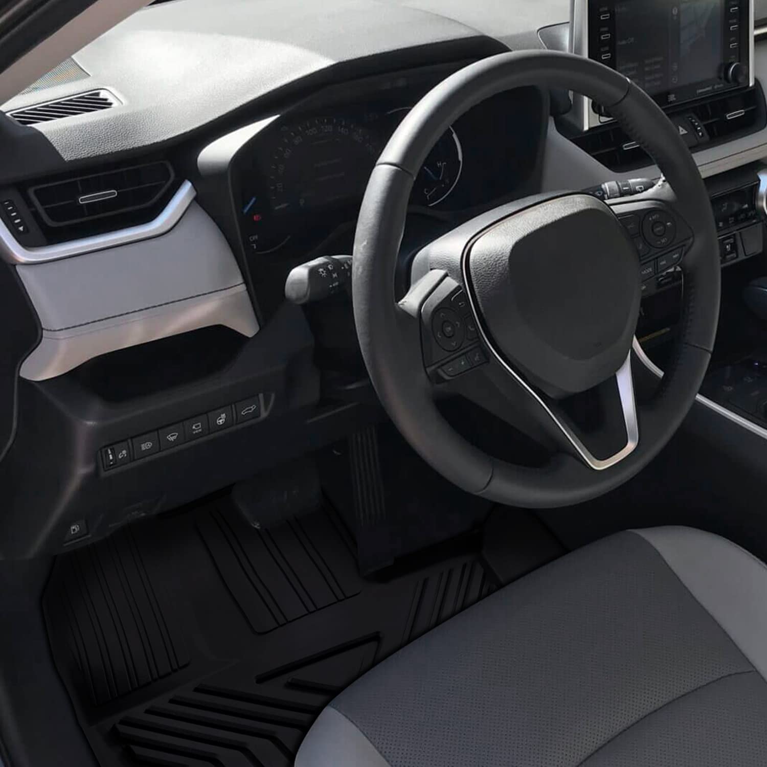 All-Weather Spec-D Tuning Black Injection-Molded TPE Front + Rear Floor Mats Compatible with 2019-2022 Toyota RAV4, 3PC