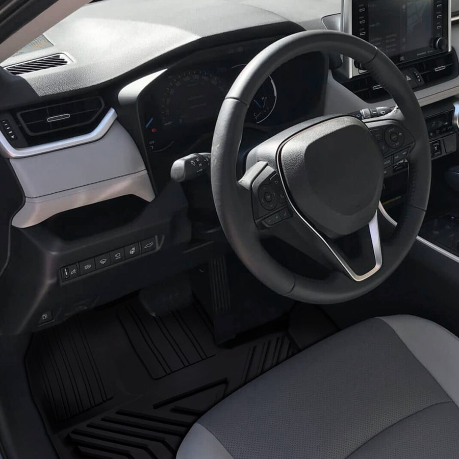 All-Weather Spec-D Tuning Black Injection-Molded TPE Front + Rear Floor Mats Compatible with 2019-2022 Toyota RAV4, 3PC