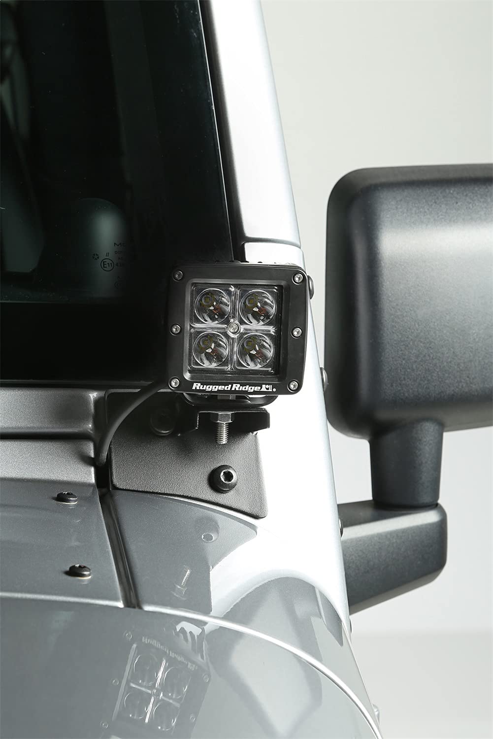 Light Mount Bracket Kit, Windshield, Rugged Ridge | Textured Black | 11027.04 | Fits 2007-2018 Jeep Wrangler JK