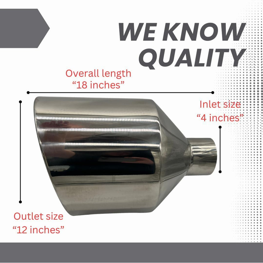 4" X 12" X 18" POLISHED STAINLESS STEEL ROLLED ANGLE DIESEL EXHAUST TIP
