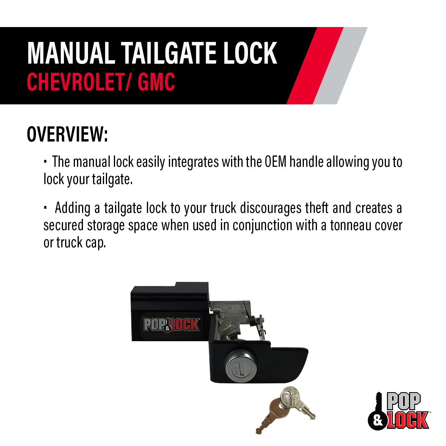 Manual Pop & Lock PL1300 Black Tailgate Lock for Chevy/GMC (New Body)