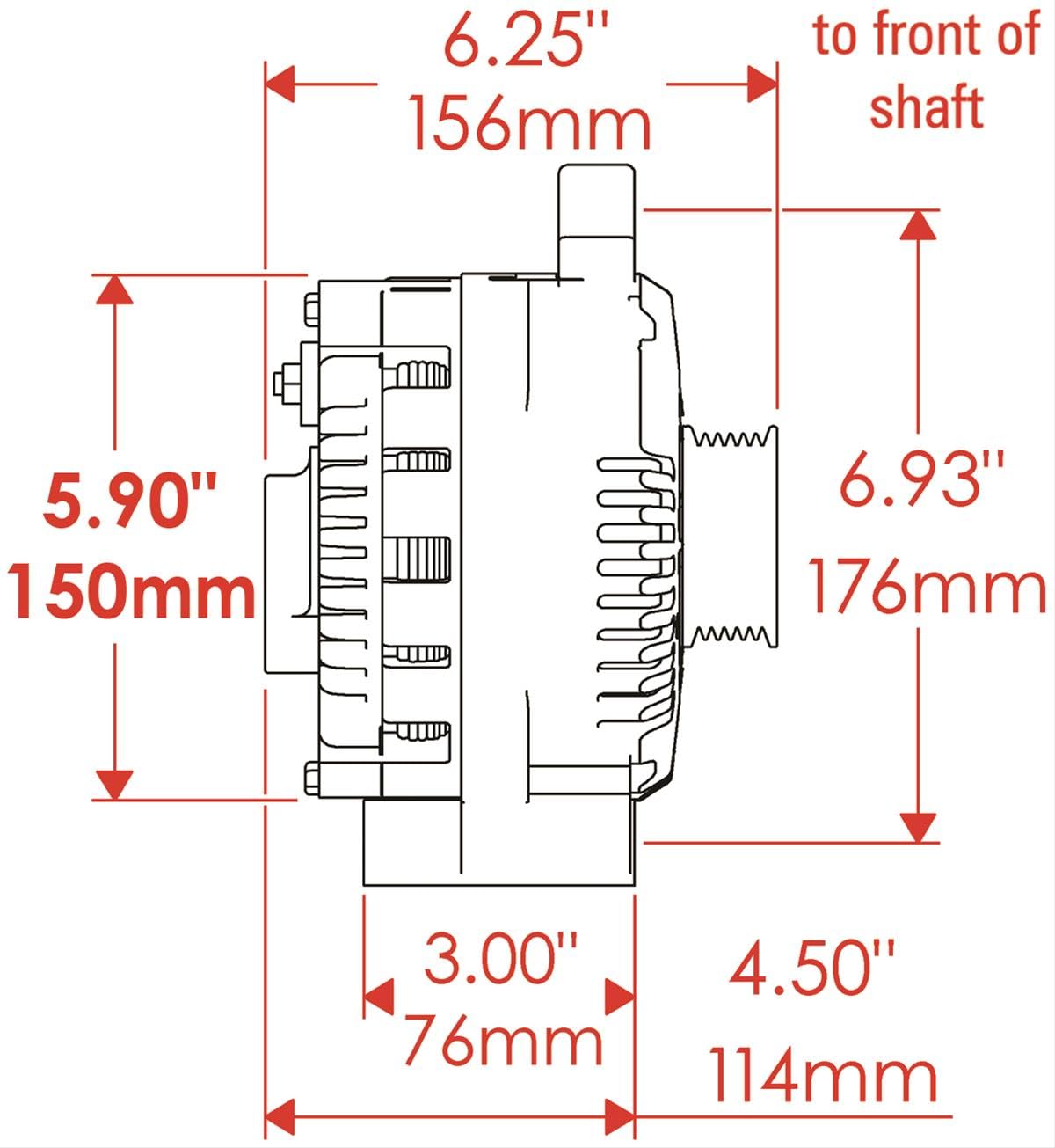 Alternator Powermaster 677591 Polish (3G 200A 6 Groove Pulley Large Frame Mating with Regular Adapter Harness 1 wire)