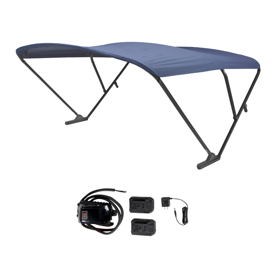 SureShade Electric Bimini Power Shade System for Pontoon Boats with Manual or No Biminis, 92-102" Wide, 20V Powered, Fade-Resistant Fabric, Black Anodized Frame, Navy - 2021133095