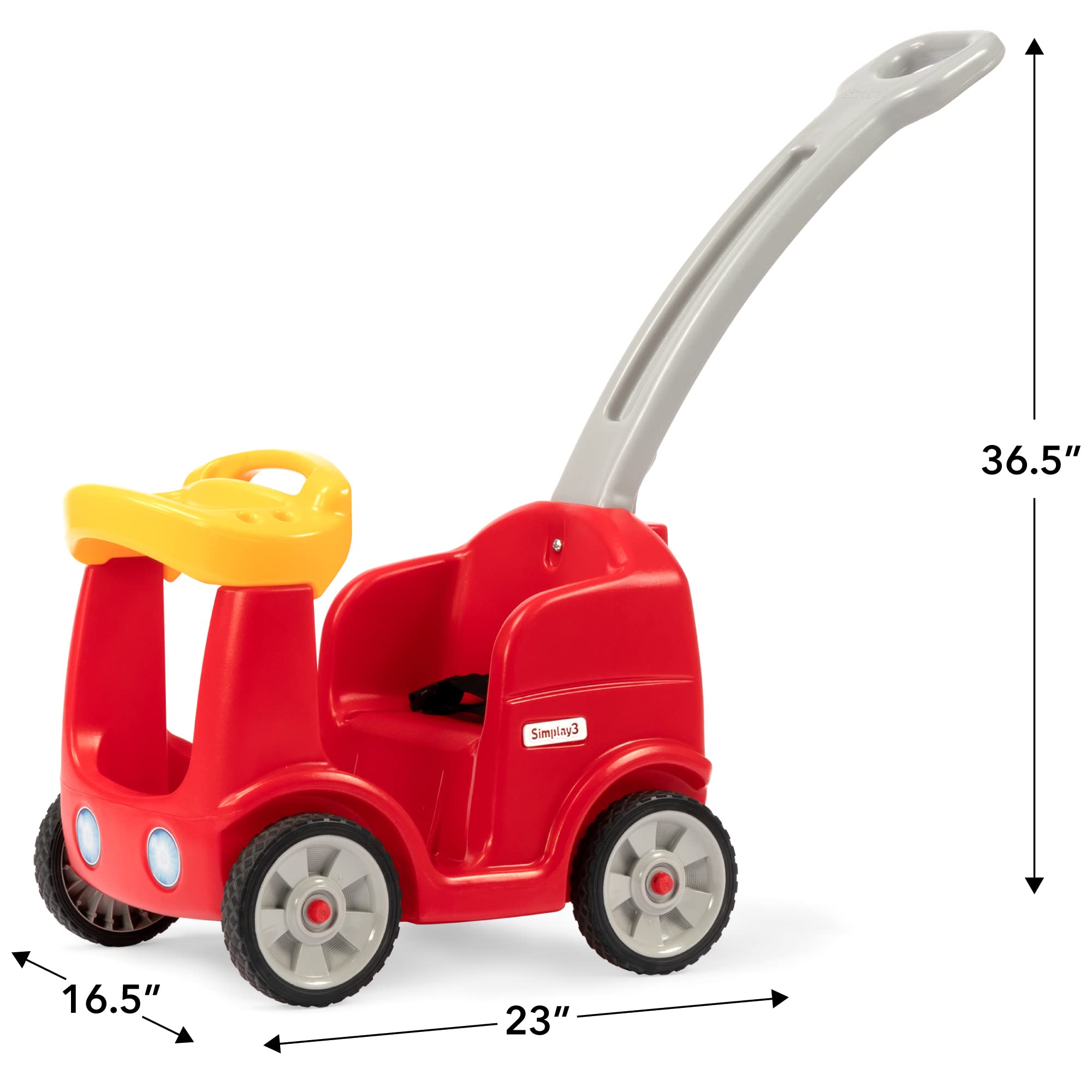 Simplay3 Quiet Ride-On Roll and Stroll Toddler Toy Push Car, with Seatbelt, for Toddlers ages 1.5-4 yrs., Red