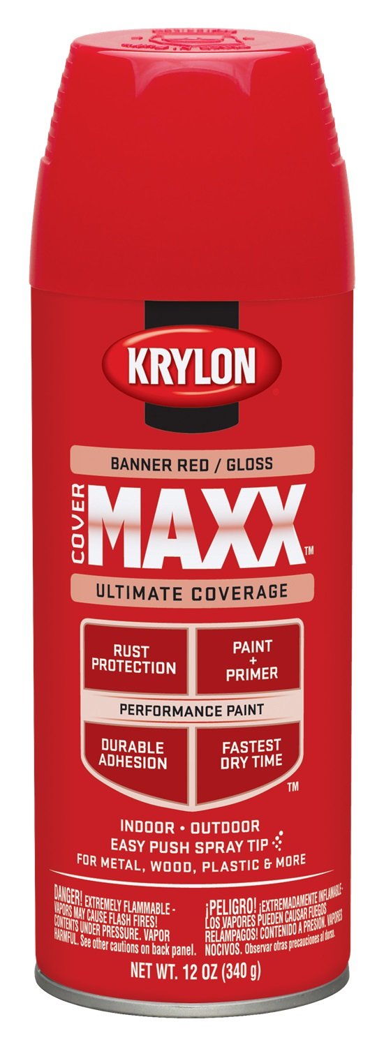 Krylon COVERMAXX K09104000 Spray Paint, Gloss Banner Red, 12 Ounce