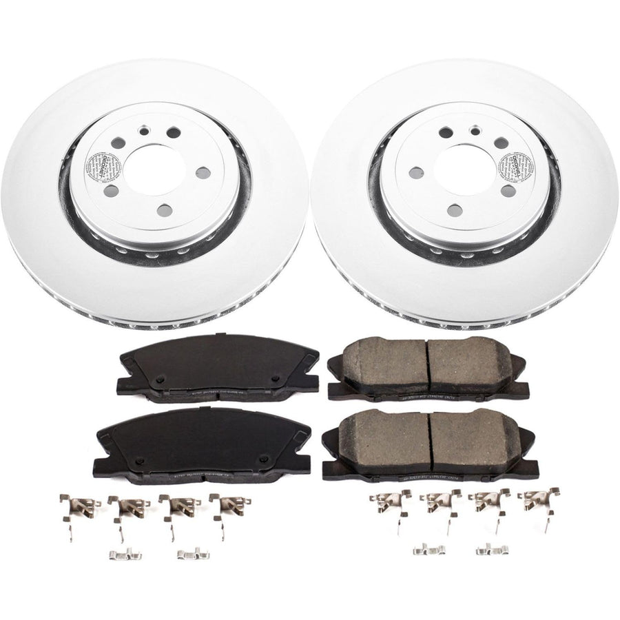 Coated Power Stop CRK7050 Brake Rotor and Ceramic Brake Pads- Front For Dodge Charger 2014-2023 [Model Specific]