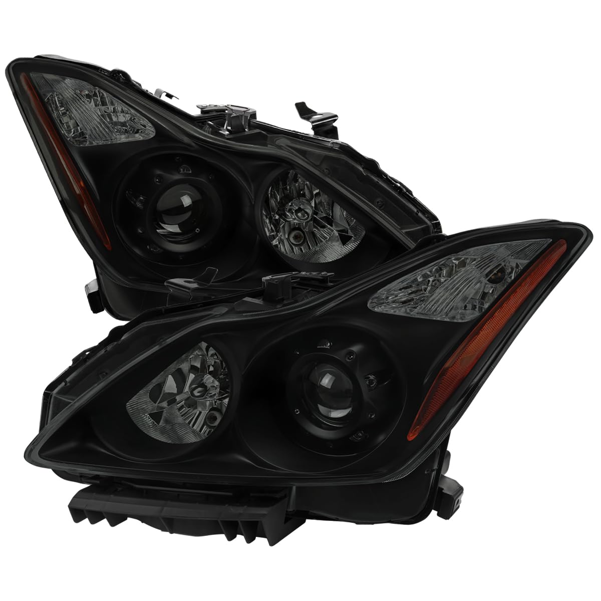 Black Smoke SPEC-D TUNING Projector Headlights w/Integrated Fog Lights Compatible with 2008-2015 Infiniti G37, Q60 2DR Coupe, Left + Right Pair Headlamp Assembly