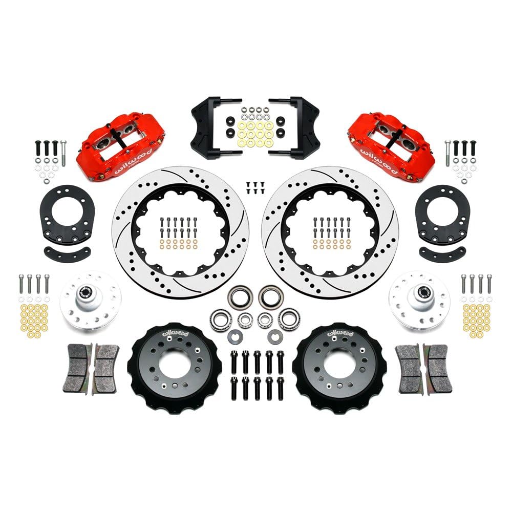 140-12638-DR WILWOOD FNSL6R Front Hub Kit,14.00", Drill, Red 65-69 Mustang, V8 Drum Spindle