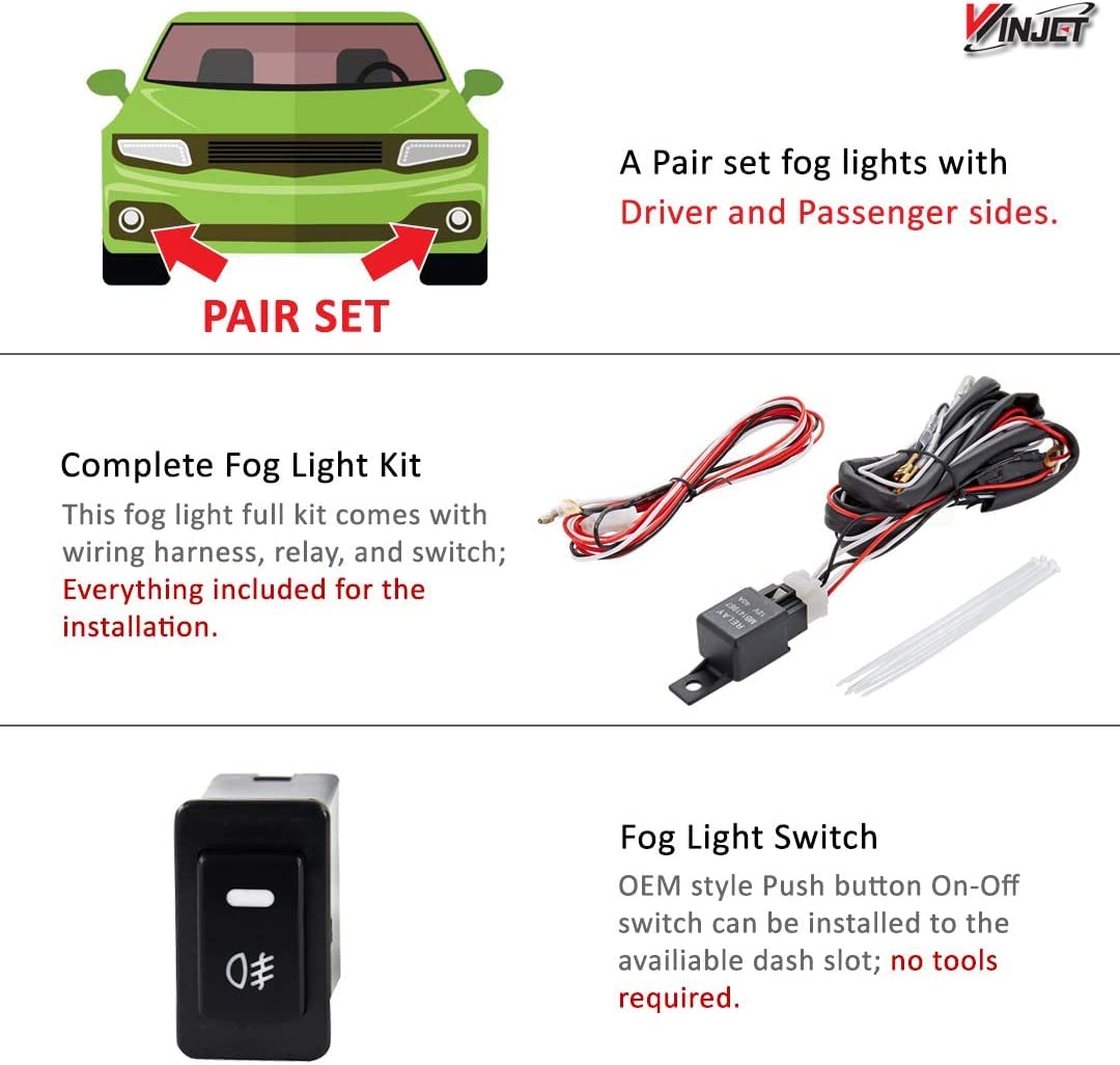 Winjet Fog Lights Compatible with Nissan [2000-2001 Maxima] [2000-2003 Sentra] [2001-2004 Frontier] [2002-2004 Xterra] + Switch + Wiring Kit (Yellow)