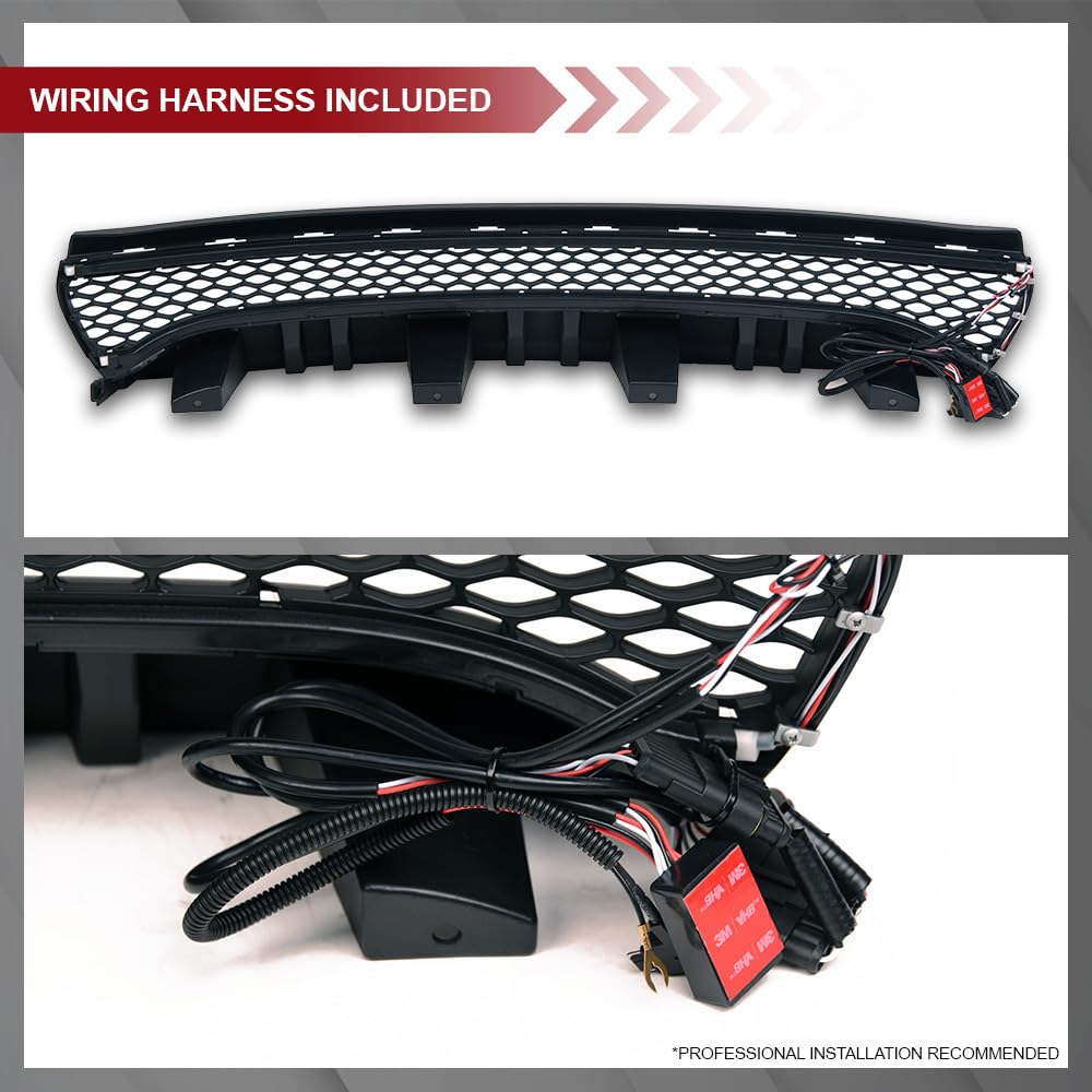HEX Style Armordillo Honeycomb Mesh LED Front Grille|Compatible With 2015-2023 Dodge Charger|8734995|ABS Plastic|Matte Black|Front Hood Bumper Grille With LED Light Bar