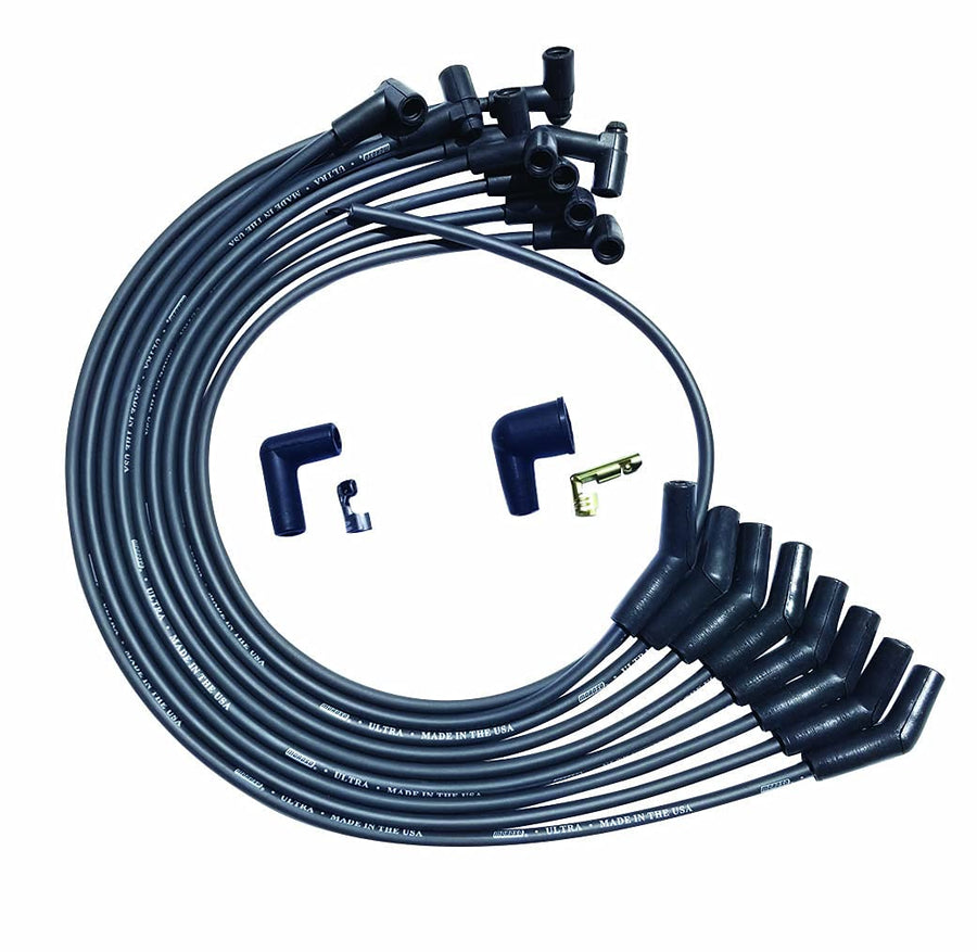 Moroso Ultra Series 51042 Black Spark Plug Wires, Big Block Chevy, Over Valve Cover Routing, 135 Degree Plug Ends, HEI Distributor