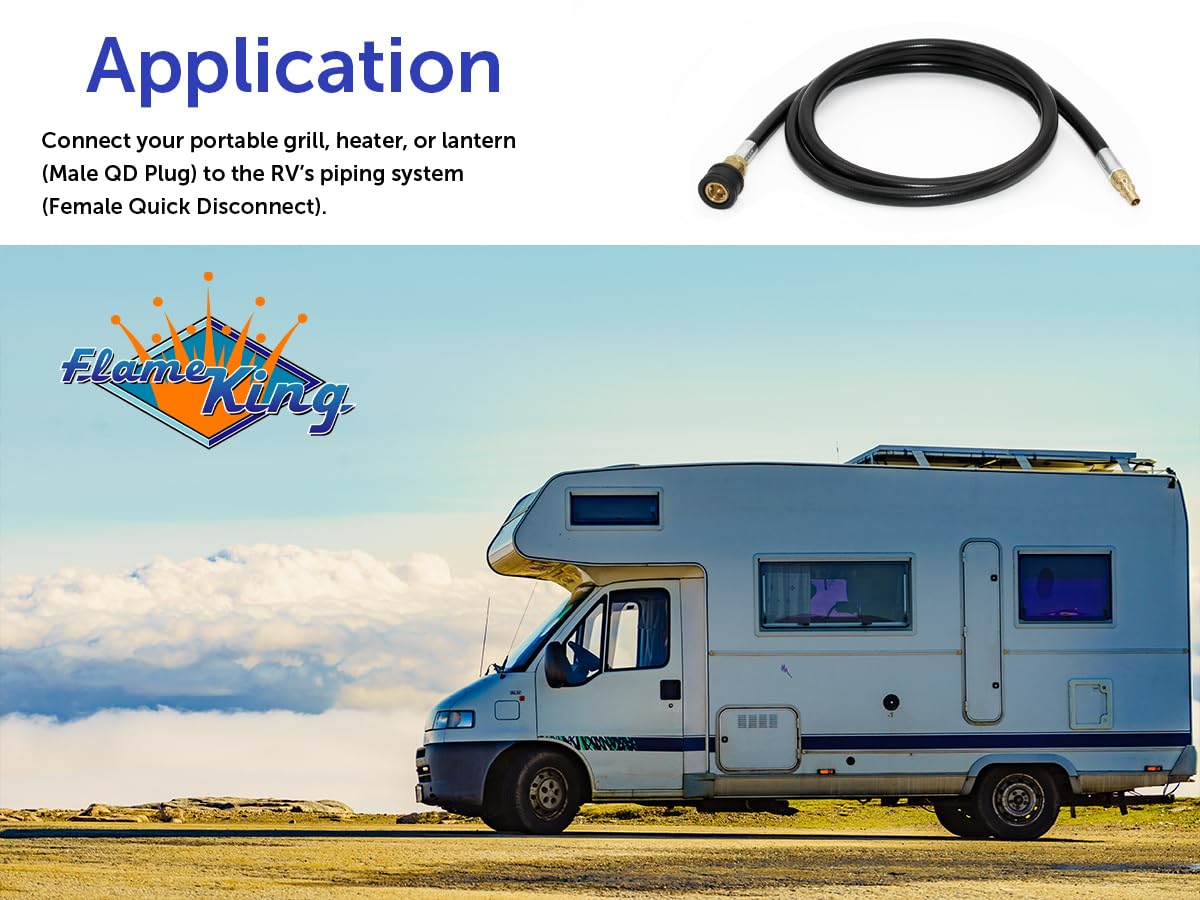 Flame King Dual Quick Connect Hose, RV, Van, Trailer, LP Gas Only, 72 Inch, 1/4 Inch ID - 100395-72, Black