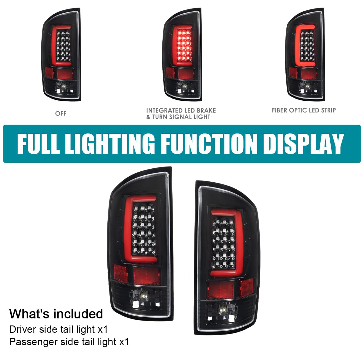 Jet Black LED Tail Lights SPEC-D TUNING Compatible with 2007-2008 Dodge Ram 1500, 2007-2009 Dodge Ram 2500/3500, Left + Right Pair Assembly