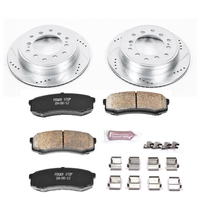 Power Stop K5875 Z23 Carbon Fiber Brake Pads Rear with Drilled and Slotted Brake Rotors Kit For 2010 2011 2012 2013 2014 2015 2016 2017 2018-2022 Lexus GX460 Toyota 4Runner | 2010-2014 FJ Cruiser