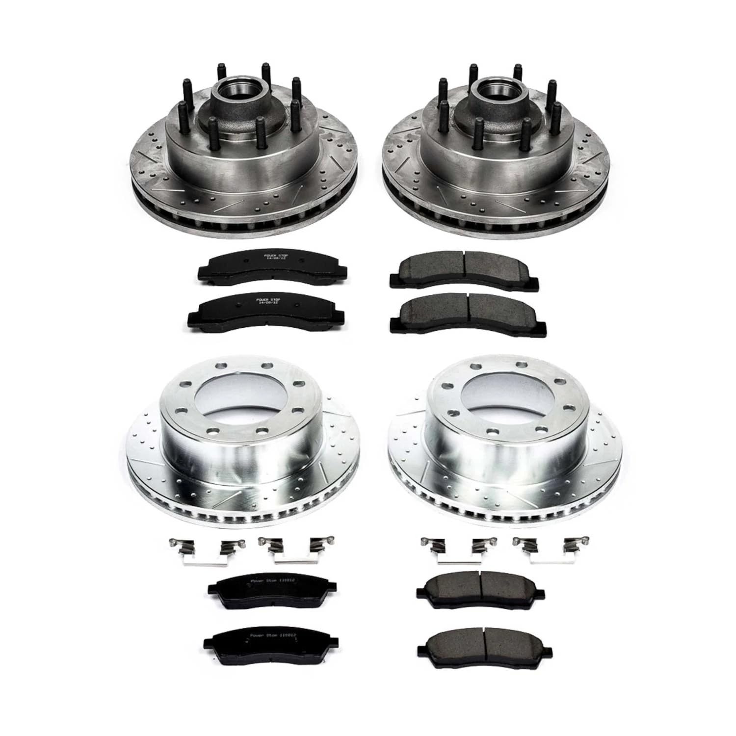 Power Stop K1892 Z23 Carbon Fiber Brake Pads with Front and Rear Drilled & Slotted Brake Rotors Kit For Ford F-250 Super Duty 1999-2001, Ford F-350 Super Duty 1999-2002 [Model Specific]