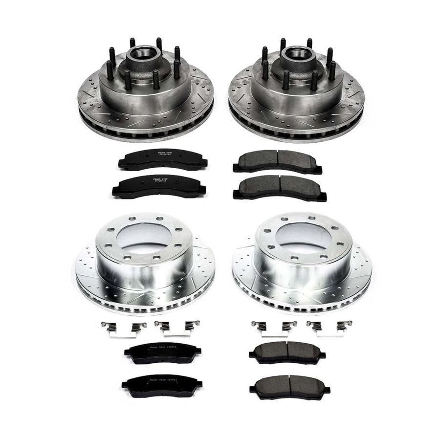 Power Stop K1892 Z23 Carbon Fiber Brake Pads with Front and Rear Drilled & Slotted Brake Rotors Kit For Ford F-250 Super Duty 1999-2001, Ford F-350 Super Duty 1999-2002 [Model Specific]