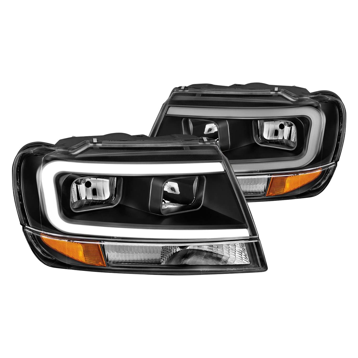 99-04 Jeep Grand Cherokee ANZO Crystal Headlights - w/Light Bar Black Housing (111537)