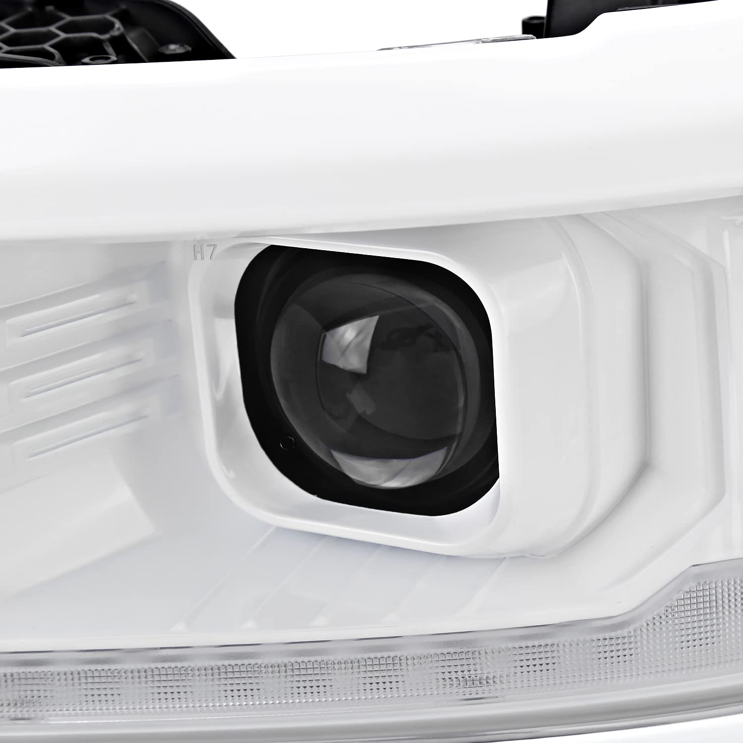 Special Edition SPEC-D TUNING Arctic White Projector Headlights w/Sequential Switchback LED Strip and Startup Animation Compatible with 2014-2015 Chevy Silverado 1500, Left + Right Pair Headlamps