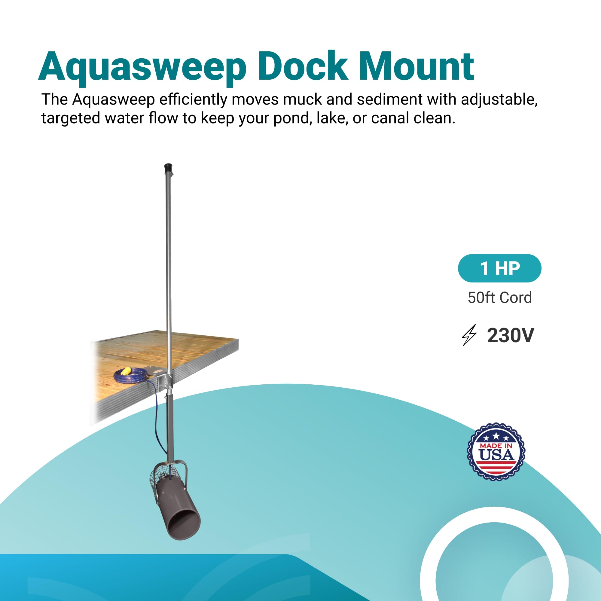 1 Horse Power Scott Aerator Muck Blaster - 50ft Cord | Aquasweep w/Dock Mount | Water Circulator | Water Agitator | Water Mover | Muck Blower | Made in USA