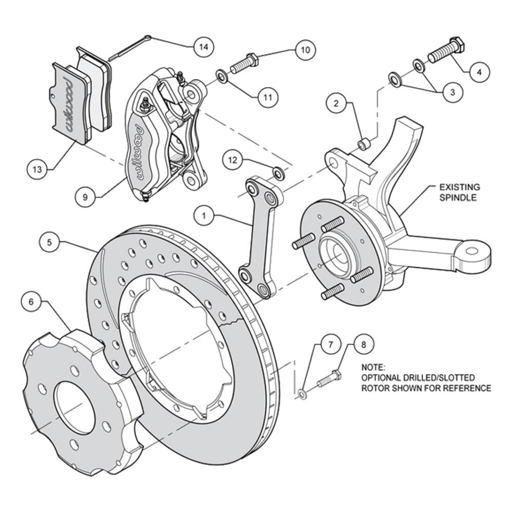 FDL Front Hat Kit WILWOOD 140-8695-DR, 11.00", Drilled, Red Integra/Civic w/Fac.240mm Rtr
