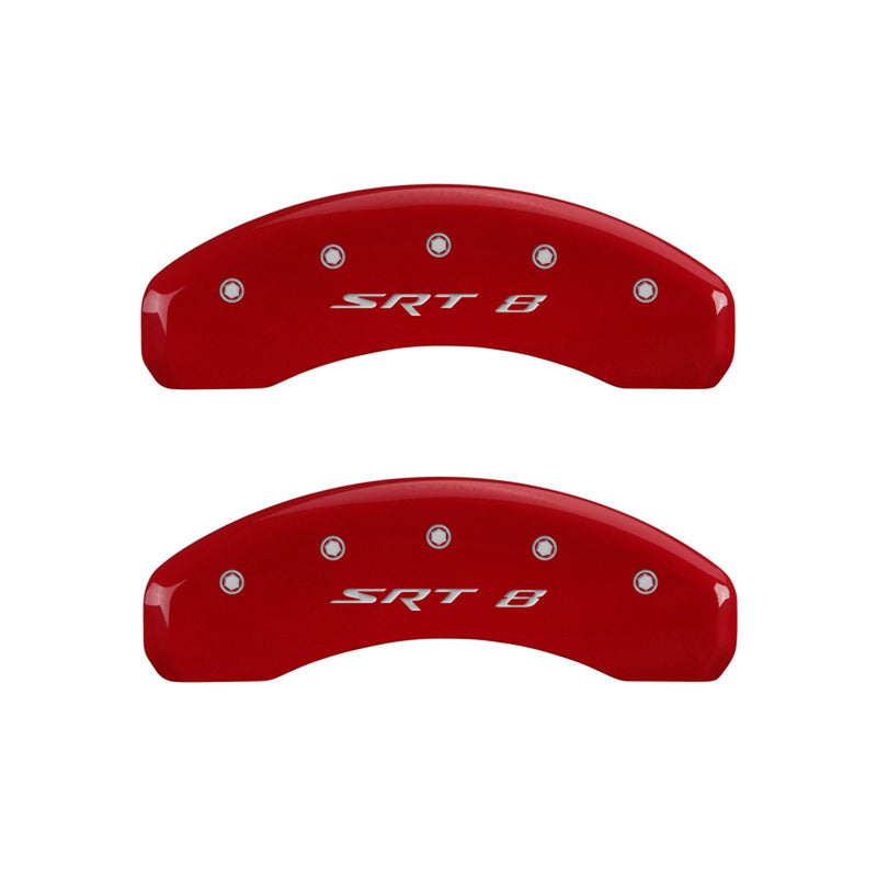 MGP 42002SSR8RD Caliper Covers 'SRT-8' Engraved Caliper Cover with Red Powder Coat Finish and Silver Characters, (Set of 4)