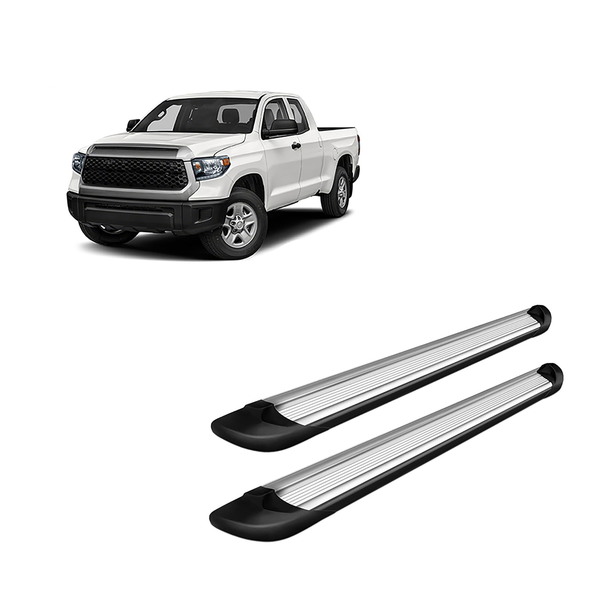 Silver Black Horse Aluminum Transporter Running Boards Compatible with 2007-2021 Toyota Tundra