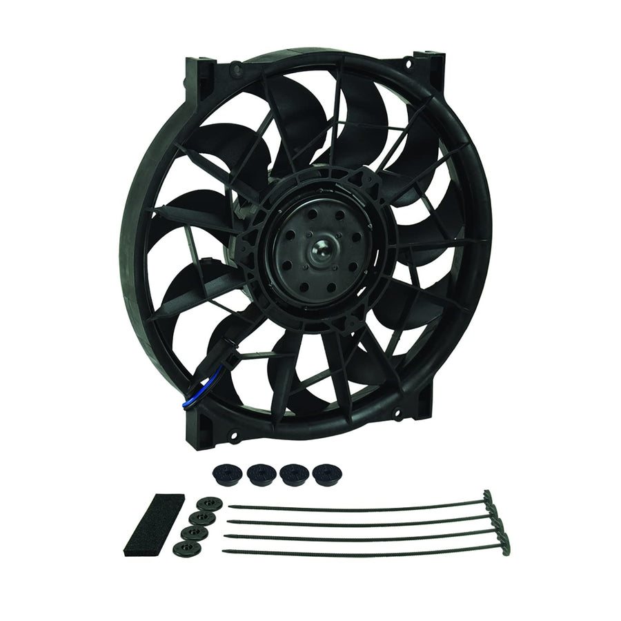 Cooling Electric Fan, HO RAD, 12 in Fan, Push/Pull, 2000 CFM, 12V, Curved Blade, 12-5/8 x 12-5/8 in, 3-1/8 in Thick, Install Kit, Plastic, Kit