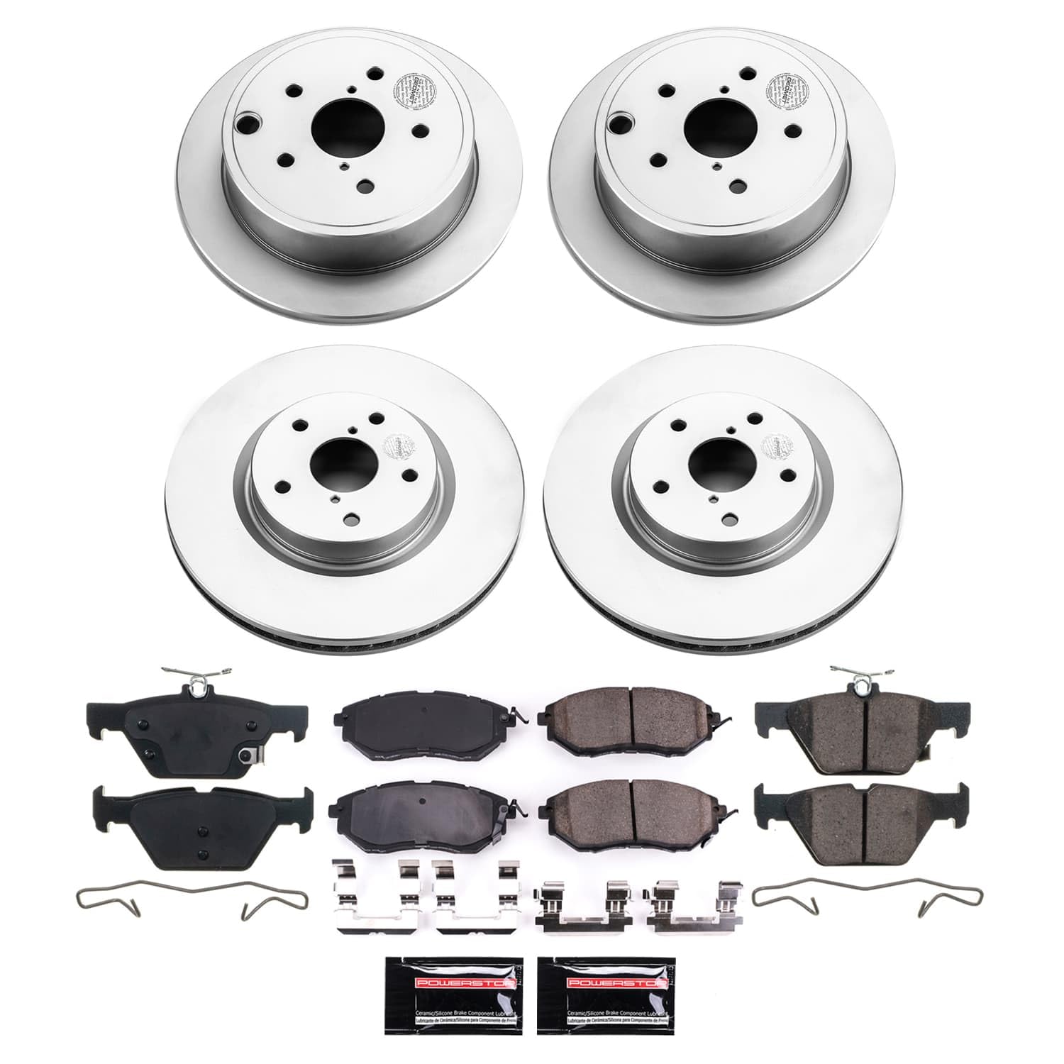 Power Stop CRK9166 Brake Kit For Subaru WRX 2021 Front and Rear Geomet Coated Brake Rotors and Pads