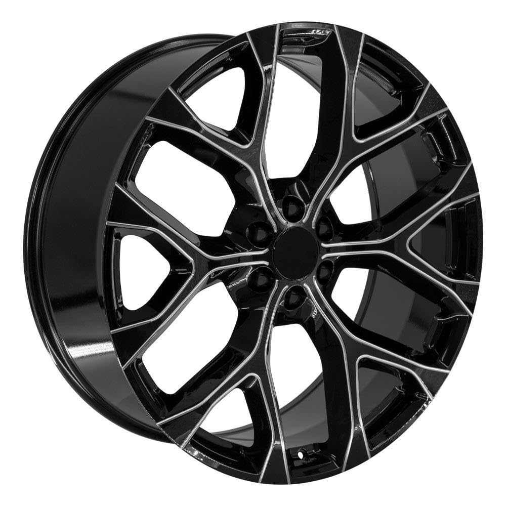 26 Inch OE Wheels CV98B Rim Fits Silverado 1500 Snowflake Style 6x139.7 26x10 Gloss Black with Milled Edge - Hollander 5904 (1)