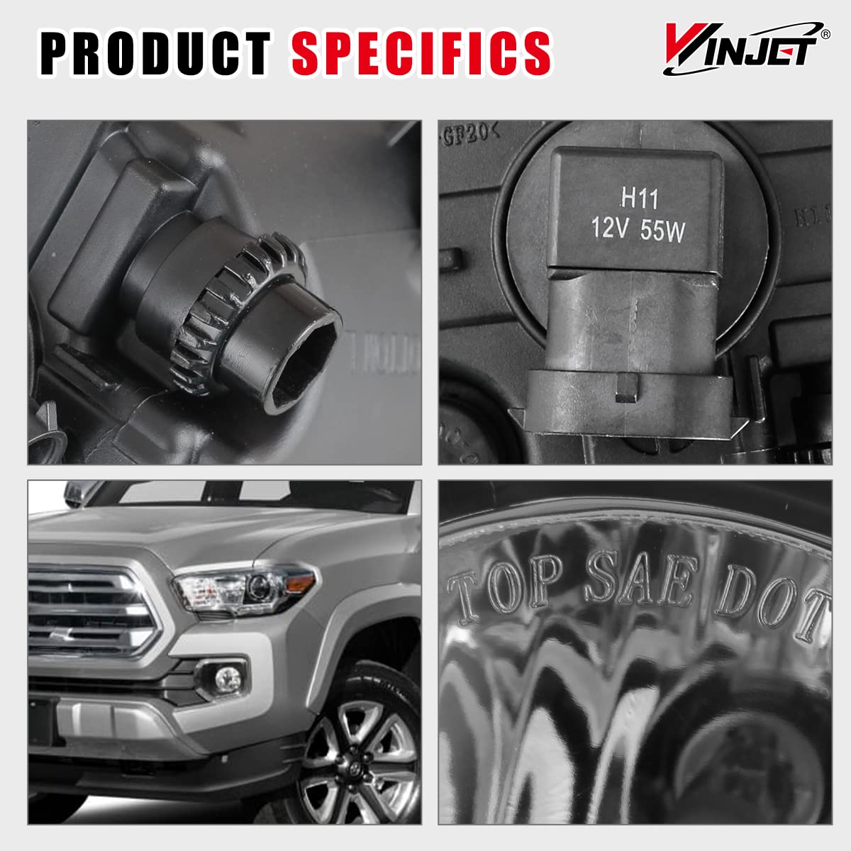 OEM Series Winjet for [2016 2017 2018 2019 2020 2021 2022 2023 Toyota Tacoma] Driving Fog Lights + Switch + Wiring Kit Clear Lens