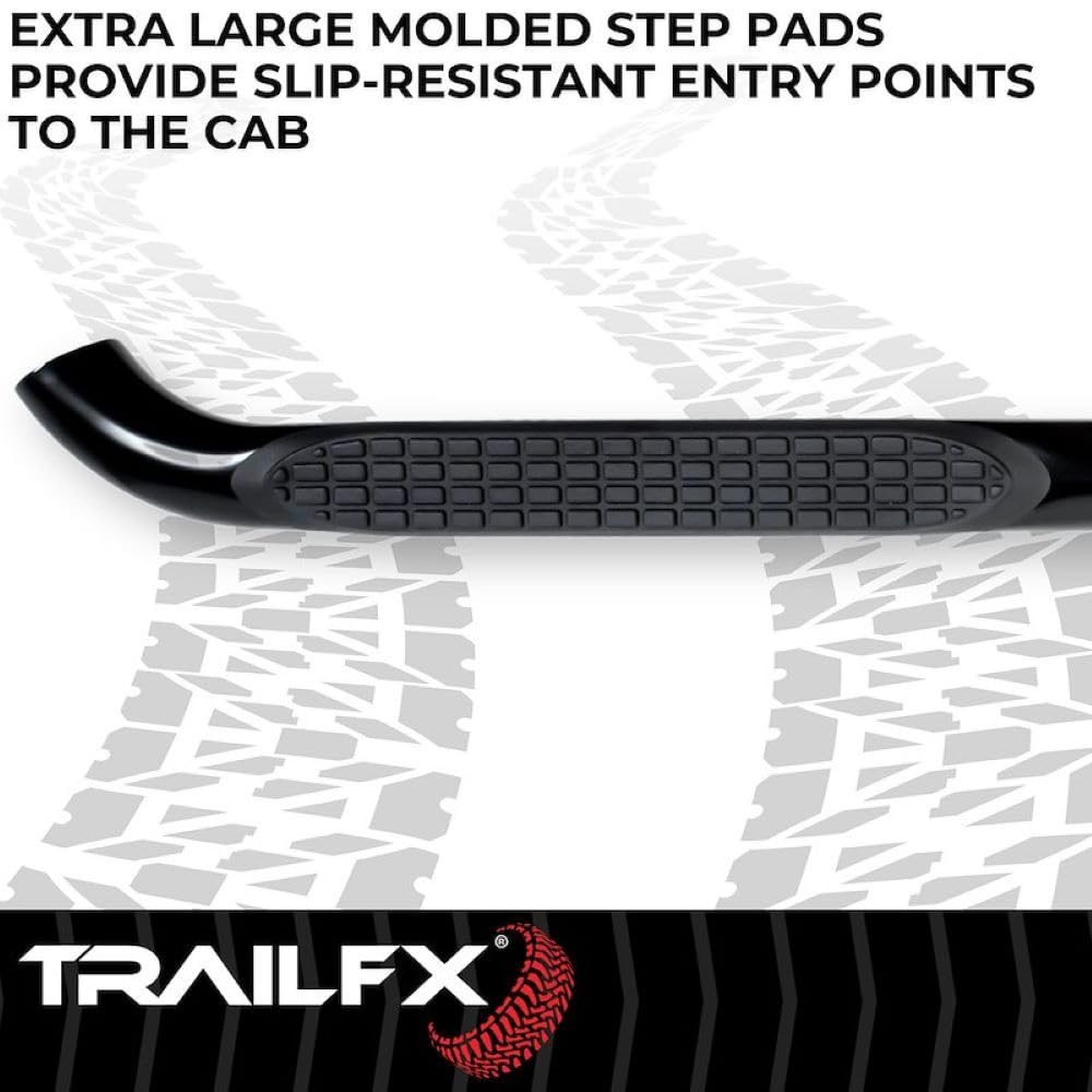 TrailFX Nerf Bars for 2020-202 Chevrolet Silverado 1500 Standard Cab Black Powder Coated Steel 3 Inch Round Bent Side Steps Slip-Resistant Step Pads Frame Body Mount Set of 2 Running Boards