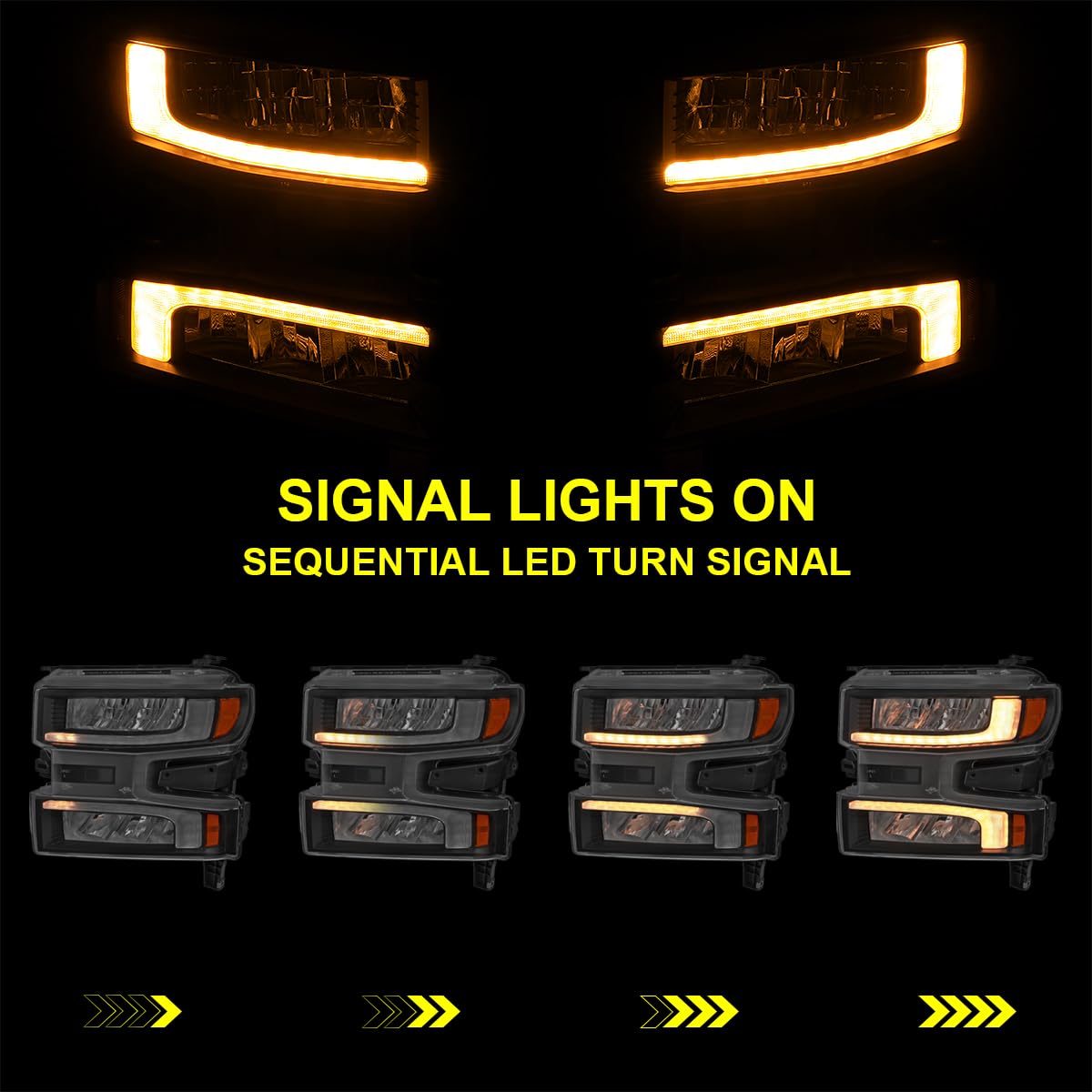 Full LED Strip Headlights SPEC-D TUNING w/Switchback Sequential Turn Signals and Startup Animation Compatible with 2019-2021 Chevy Silverado 1500, 2022 Chevy Silverado 1500 LTD