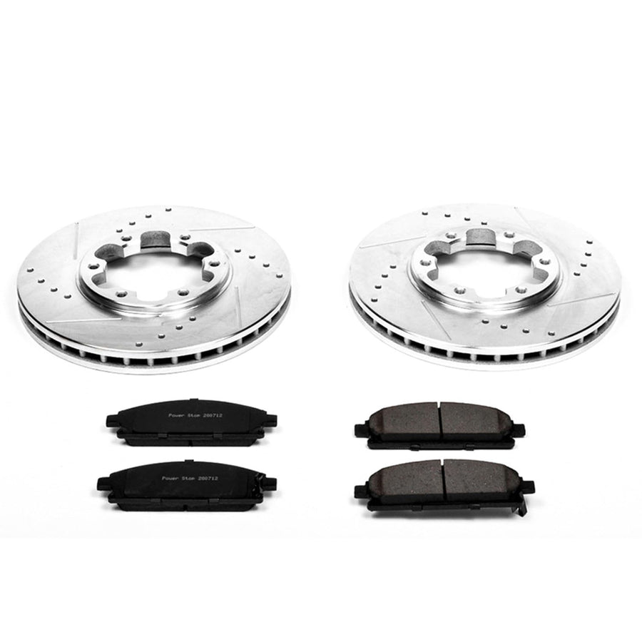 Power Stop K1175 Z23 Carbon Fiber Brake Pads with Drilled & Slotted Brake Rotors Kit For Nissan Pathfinder 1996-1998 [Model Specific]