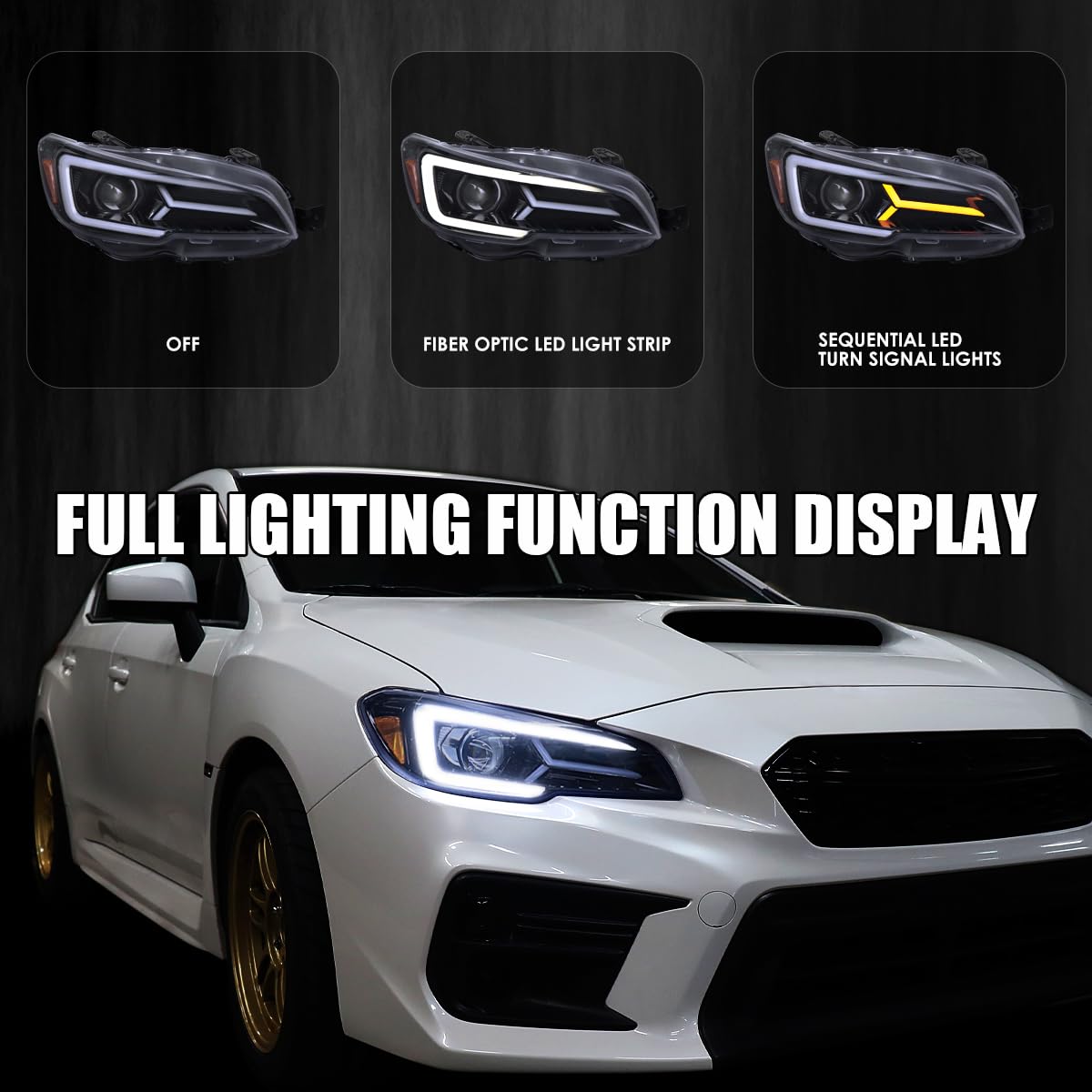 Glossy Black Smoke SPEC-D TUNING Projector Headlights w/Sequential LED Turn Signal Compatible with 2015-2021 Subaru WRX STI with Halogen Headlights, L + R Pair Headlamp Assembly