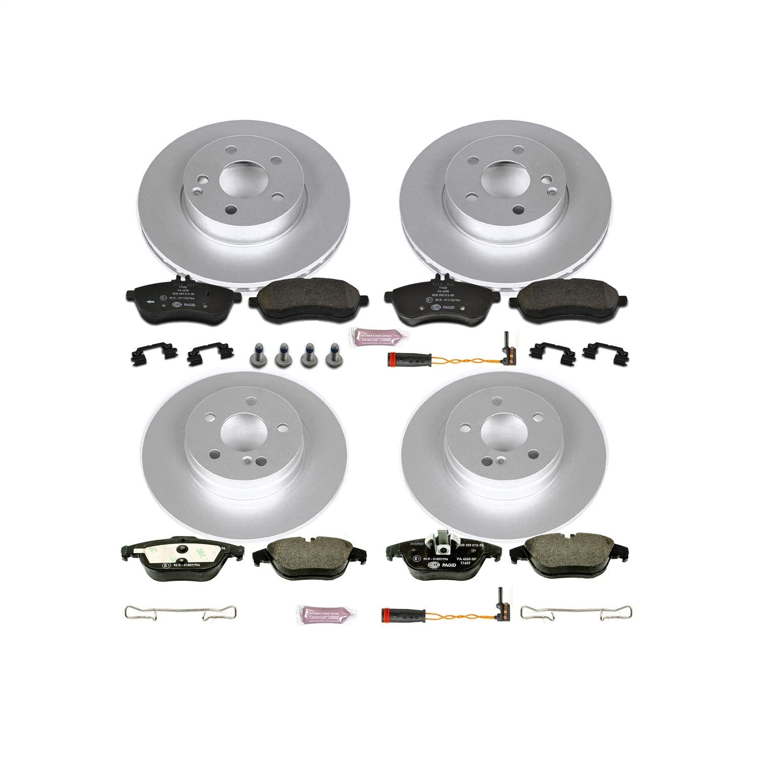 Power Stop ESK5791 Euro-Stop Front & Rear Brake Kit and 1 Front & 1 Rear Sensor Wires For Mercedes-Benz C250 2012-2015, Mercedes-Benz C300 2008-2012 [Model Specific]