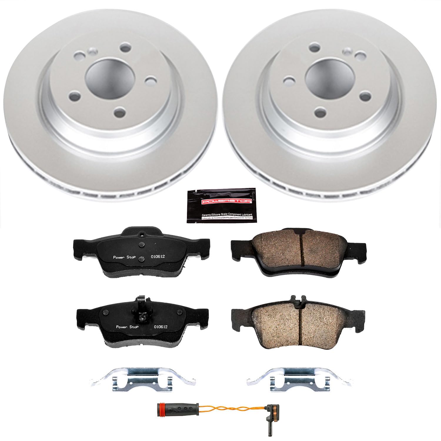 Power Stop Z23 Evolution CRK6569 Coated Brake Kit and 1 Rear Sensor Wire For Mercedes-Benz S350 2012-2013, Mercedes-Benz SL500 2003 [Model Specific]