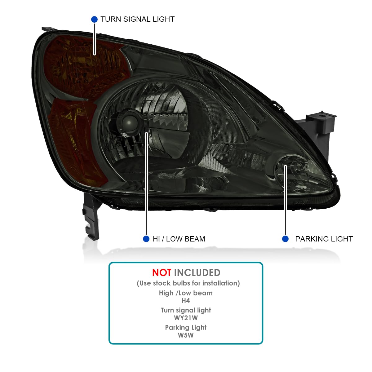 Smoke SPEC-D TUNING Replacement Headlights Compatible with 2002-2004 Honda CR-V CRV Left + Right Head Lamps Assembly