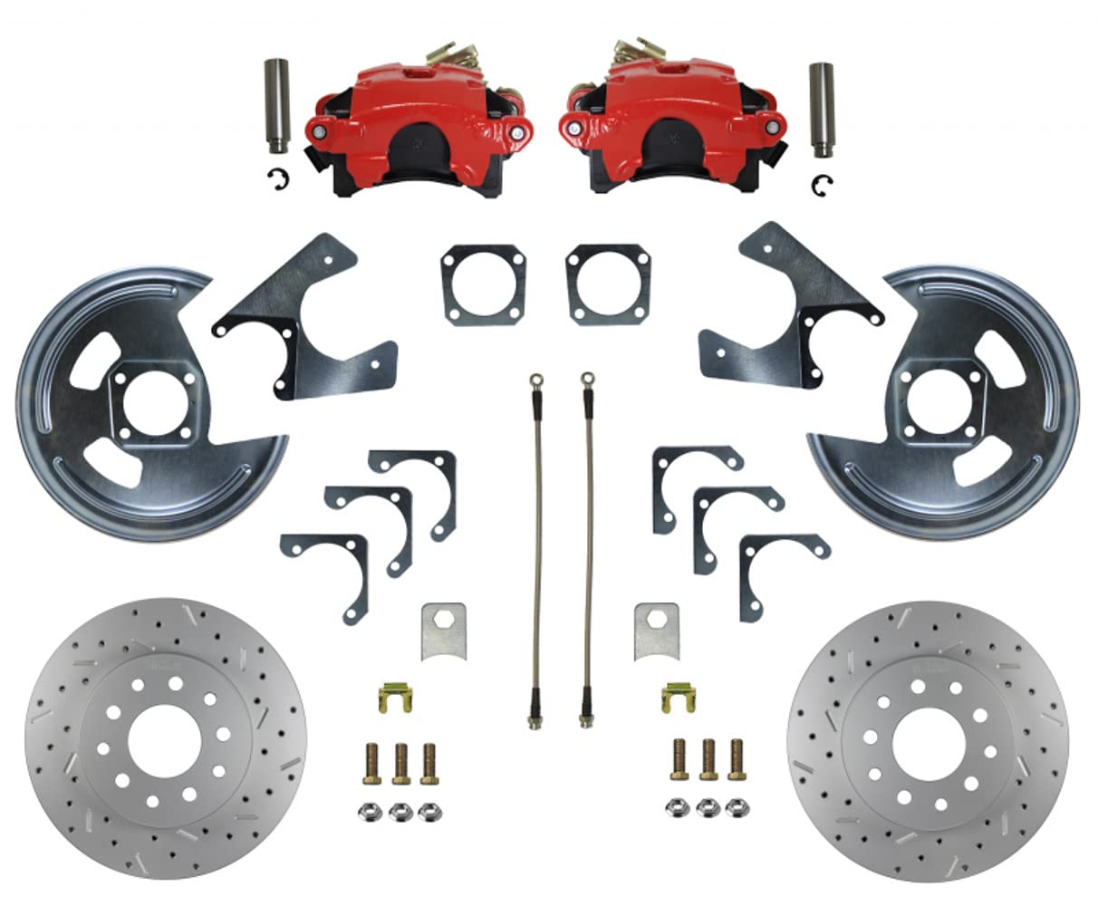 Rear Disc Brake Conversion Kit - Leed Brakes Maxgrip Xds - Red Powder Coated Calipers - Gm 10 and 12 Bolt Axles 5 X4.75 Non Staggered Shocks